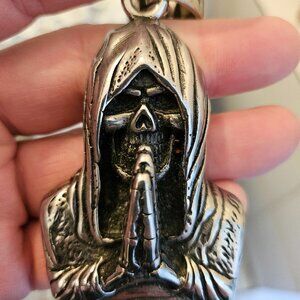 Large stainless steel grim reaper skull charm with large necklace